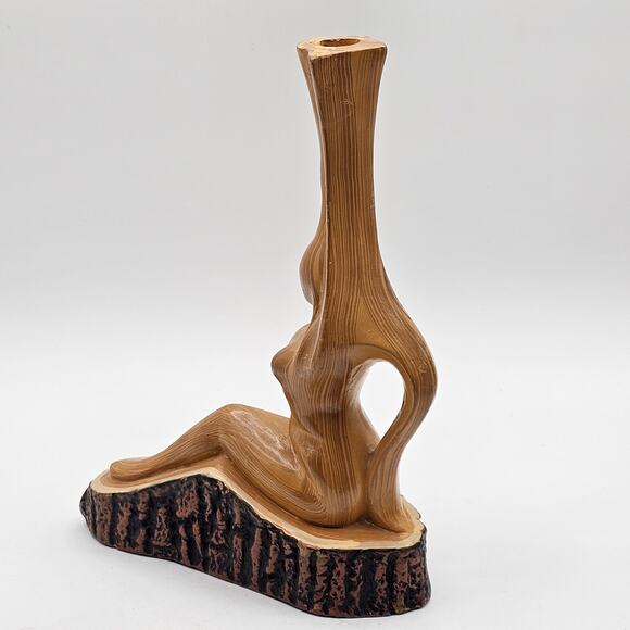 Vintage Mid-Century Art Deco Mermaid & Pinup Sculptures–Faux Wood Ceramic Vases - Picture 6 of 10